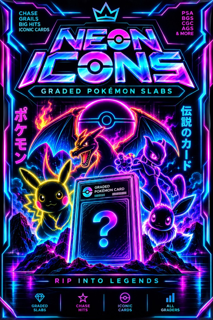 Neon Icons graded Pokémon slabs artwork